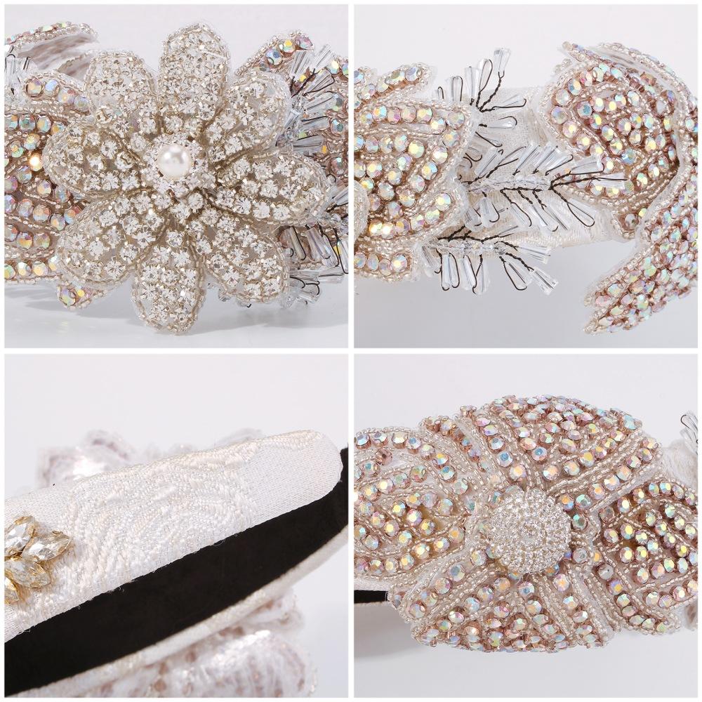 F3223 Exaggerated temperament hair accessories retro imitation crystal diamond head hoop geometric flower creative wide-brimmed head hoop
