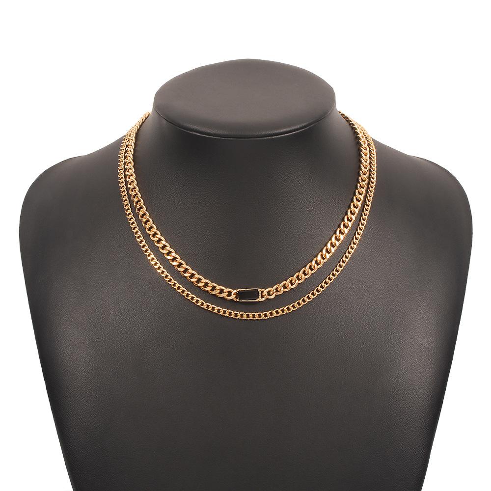 N938 Jewelry Metal Texture Stacked Necklace Personality Hip Hop Geometric Resin Double Layer Necklace Women