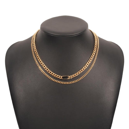 N938 Jewelry Metal Texture Stacked Necklace Personality Hip Hop Geometric Resin Double Layer Necklace Women
