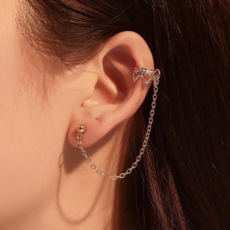 Long non-pierced earrings crown U-shaped ear clip hollow love retro earrings non-mainstream earrings