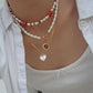 N1389 Holiday Color Necklace Imitation Pearl Ceramic Strawberry Lovely Necklace Heart Micro-inlaid Necklace
