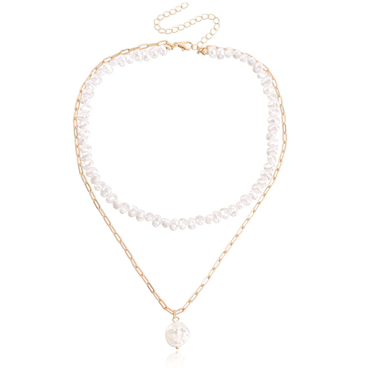 Jewelry ins tide cool double-layer special-shaped imitation pearl necklace female clavicle chain all-match necklace