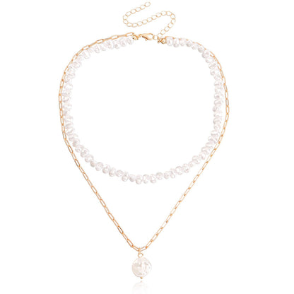 Jewelry ins tide cool double-layer special-shaped imitation pearl necklace female clavicle chain all-match necklace