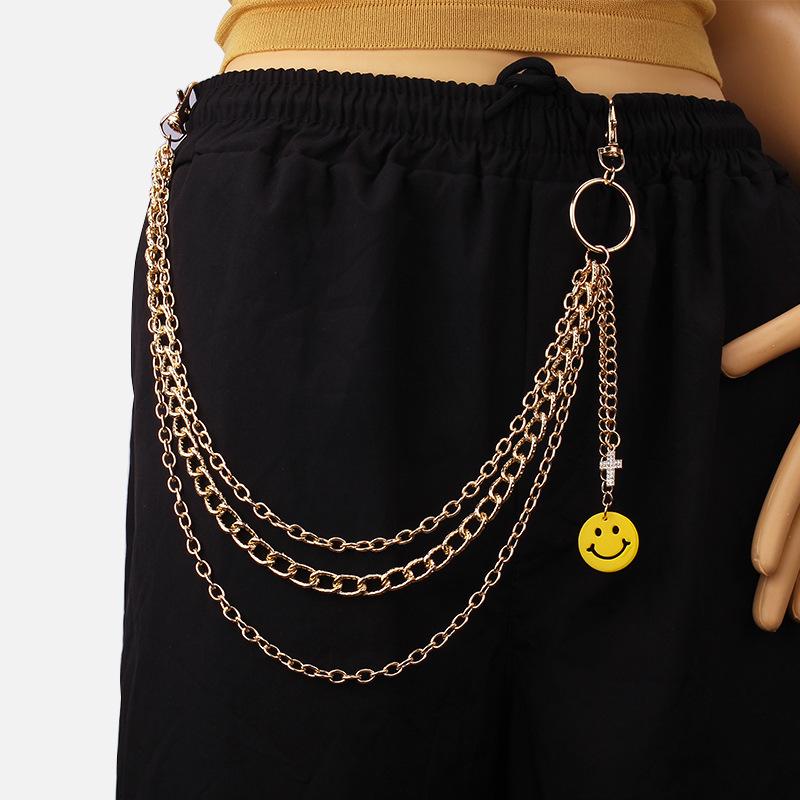 Personalized acrylic smiley face pendant metal multi-layer gold pants chain decoration jeans versatile trendy waist chain