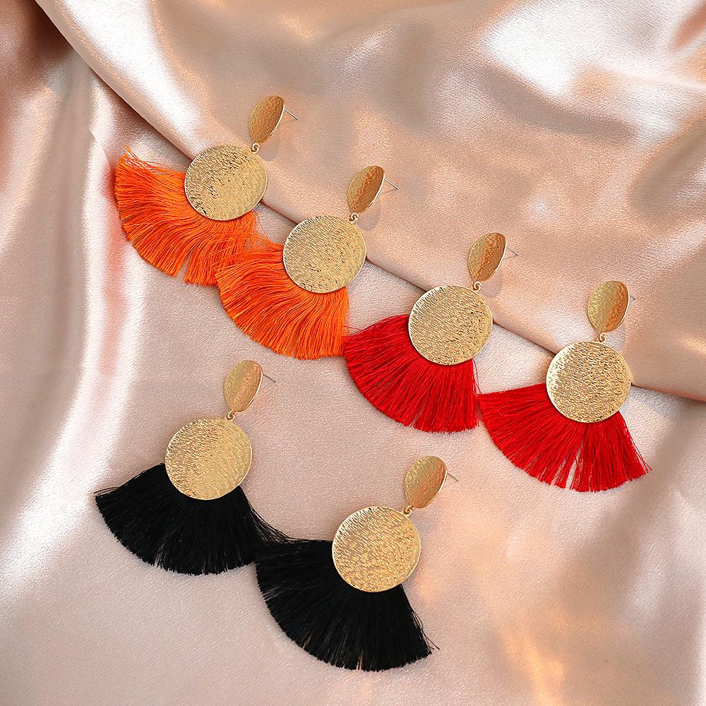 Exaggerated Metal Scalloped Tassel Earrings Bohemian Handmade Geometric Hollow Earrings Pop Jewelry