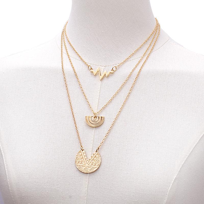 Exclusively For Fashionable Layered Necklace Bohemian Carved Half Circle Heartbeat Necklace