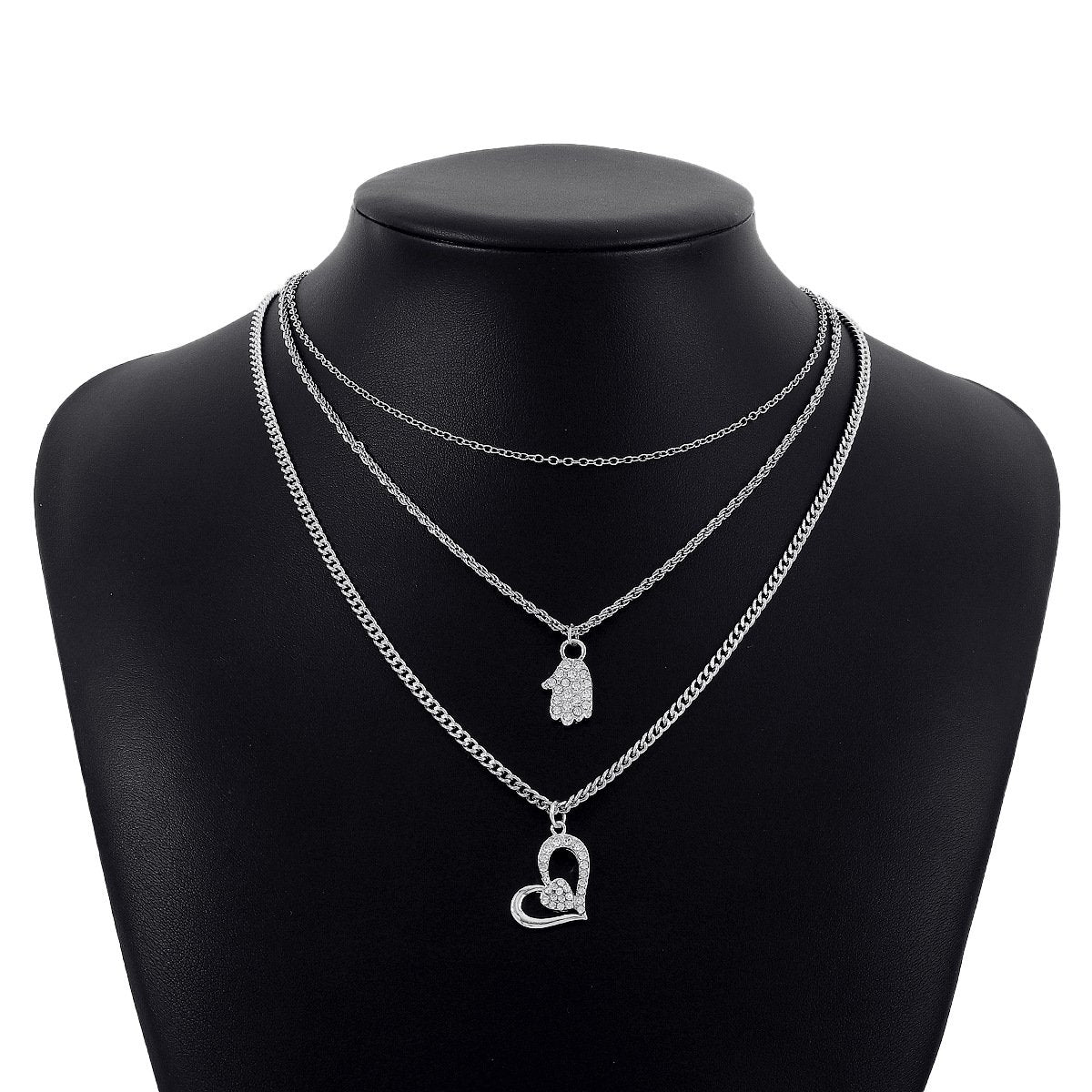 N1192 Hip Hop Multi-Layered Necklace Women's Love Palm Micro-inlaid Metal Personality Sweet Necklace