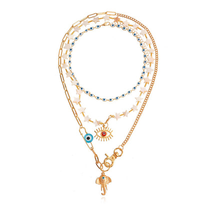 Jewelry Bohemian five-pointed star trend multi-layer devil's eye necklace female elephant trunk accessories