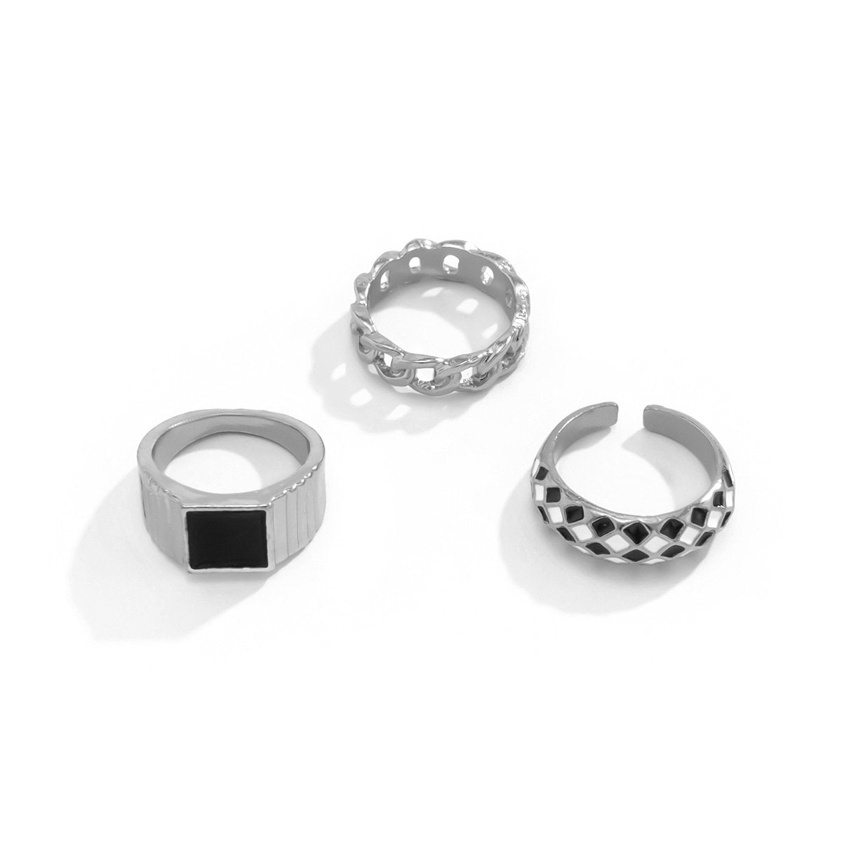 Retro trend black and white diamond drop oil ring ring female metal texture chain index finger ring jewelry