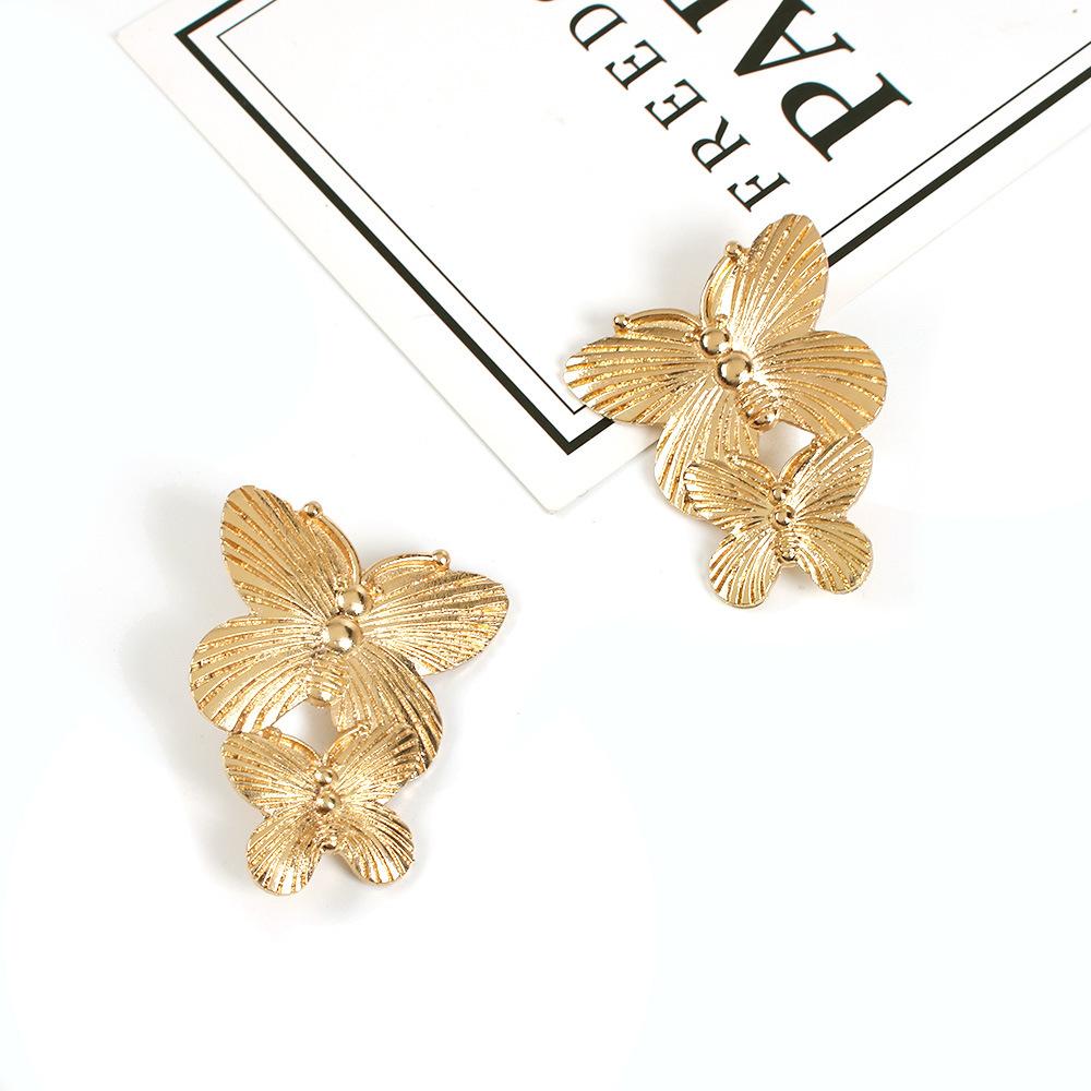 2E5642 Magnesium base fashion exaggerated metal texture butterfly multi-layer wings creative alloy earrings