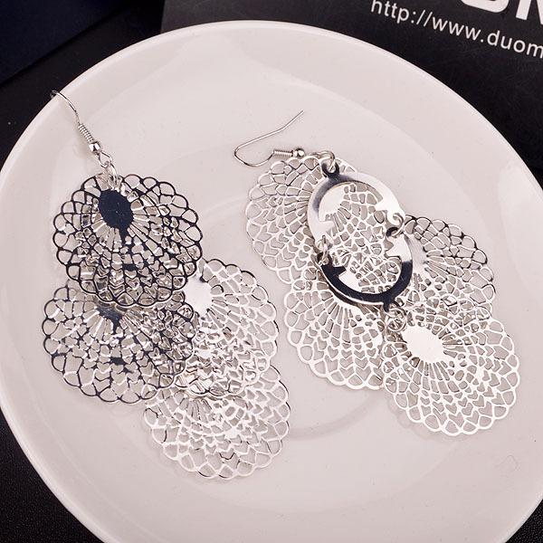 Multi-layer Hollow Out Round Flower Ladies Earrings Alloy Metal Sheet Earrings