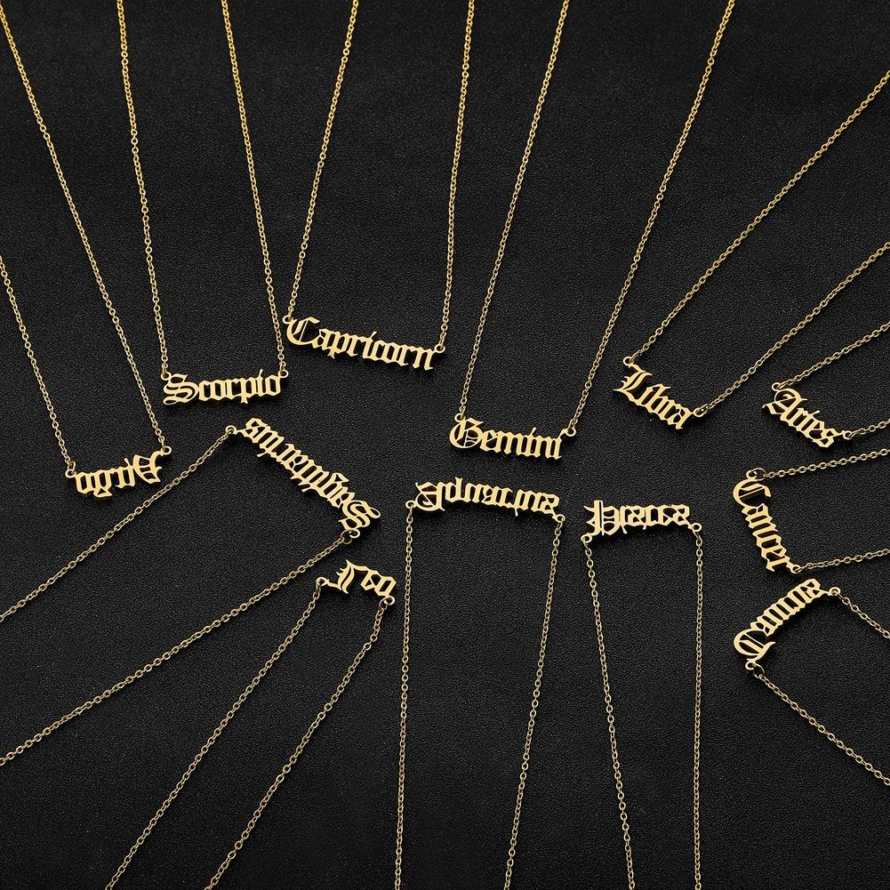 Fashion Personality Creative Item Jewelry Old English Cut Zodiac Necklace Straight