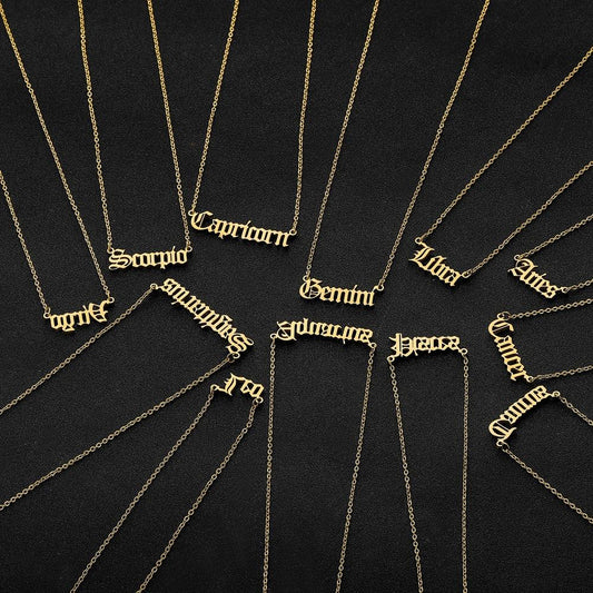 Fashion Personality Creative Item Jewelry Old English Cut Zodiac Necklace Straight