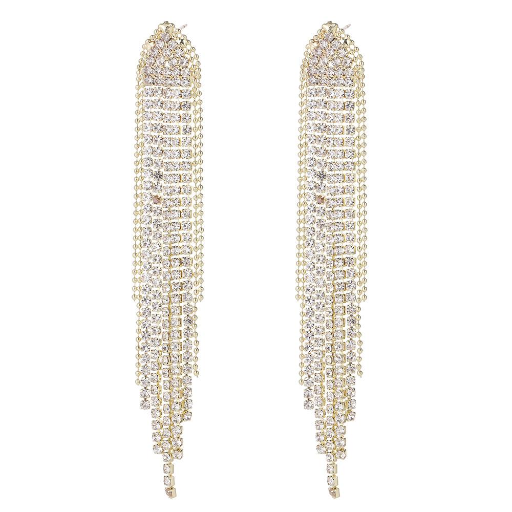 Explosive models full of diamond tassels long earrings fashion temperament show face small earrings ladies accessories