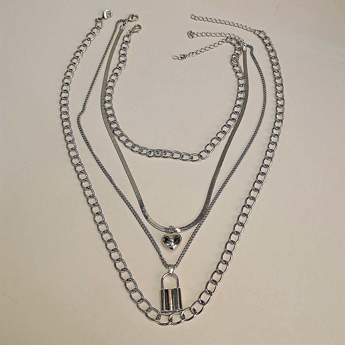 Jewelry geometric multi-layer love moon pendant necklace female retro hip-hop lock necklace