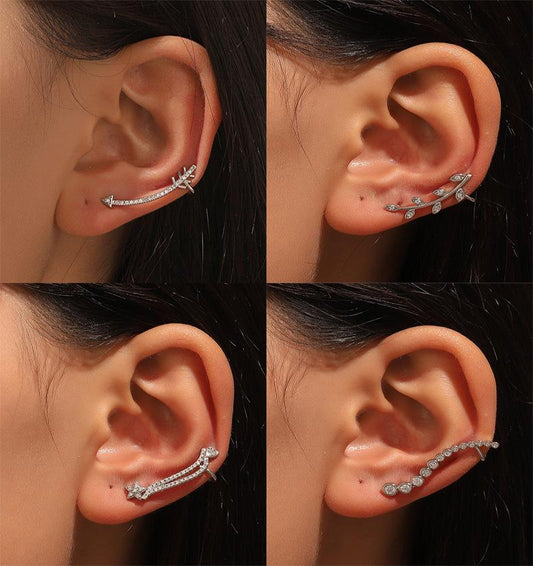 ins diamond-encrusted star love ear clip indifferent niche design leaf fish bone ear bone clip personality earrings