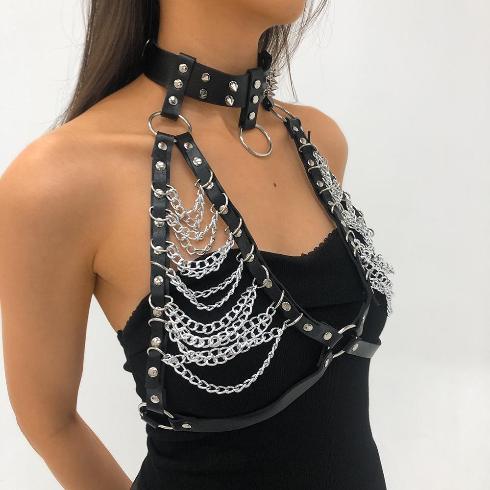 C27 jewelry sexy personality rivet chain bikini chest ornament Harajuku exaggerated body chain