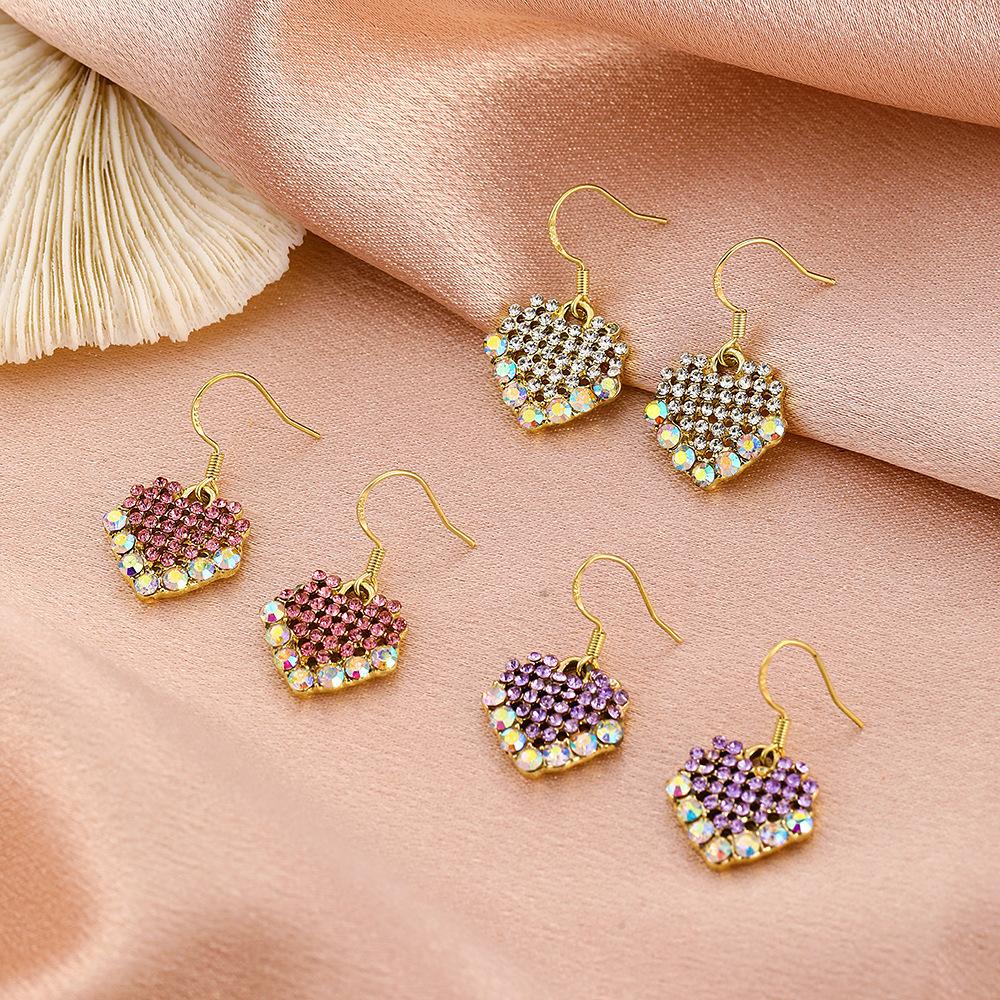 Fashion sweet color diamond love earrings ins temperament all-match peach heart earrings French design earrings
