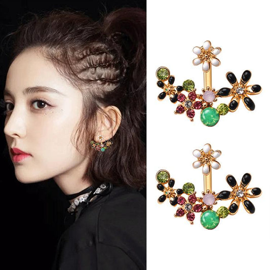 Sweet Ruili flower rhinestone back hanging earrings femininity pastoral fresh accessories jewelry earrings
