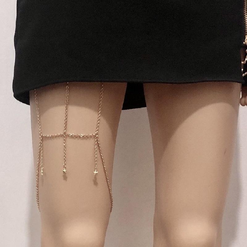 Fashion sexy five-pointed star leg chain elastic bandage thigh chain female trend metal chain body chain
