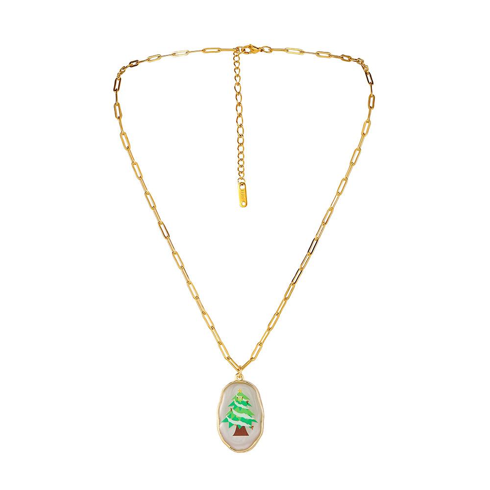 Irregular Oval Resin Christmas Snowflake Necklace Personality Fashion Simple Original Alloy Pendant Female