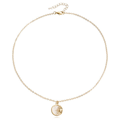 Jewelry fashion half sun high-end mother-of-pearl pendant necklace women's sweater chain light luxury all-match necklace