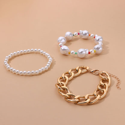 Jewelry Exaggerated Large Irregular Pearl Bracelet Female Fashion Punk Aluminum Chain Jewelry Three-piece Set