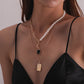 Jewelry Fashion Multilayer Pearl Gem Crescent Pendant Necklace Female Retro Handmade Necklace