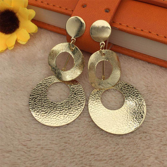 Large and small ring bright surface earrings ladies multi-level earrings girly heart Christmas gift ornaments