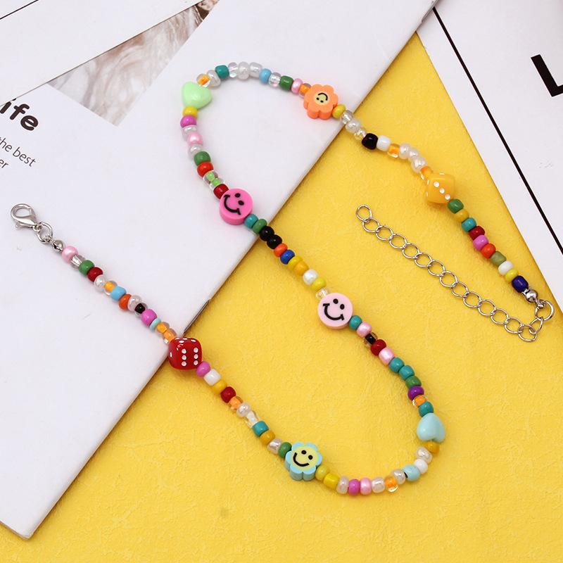 Ins niche design cartoon rainbow monster pendant rice bead necklace hip-hop all-match sweater chain trend style