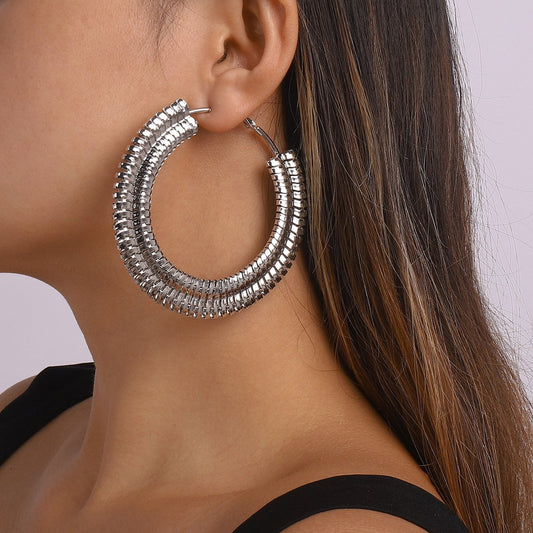 E1421 Exaggerated Earrings Metal Simple Big Circle Earrings Hip Hop Punk Fashion Earrings