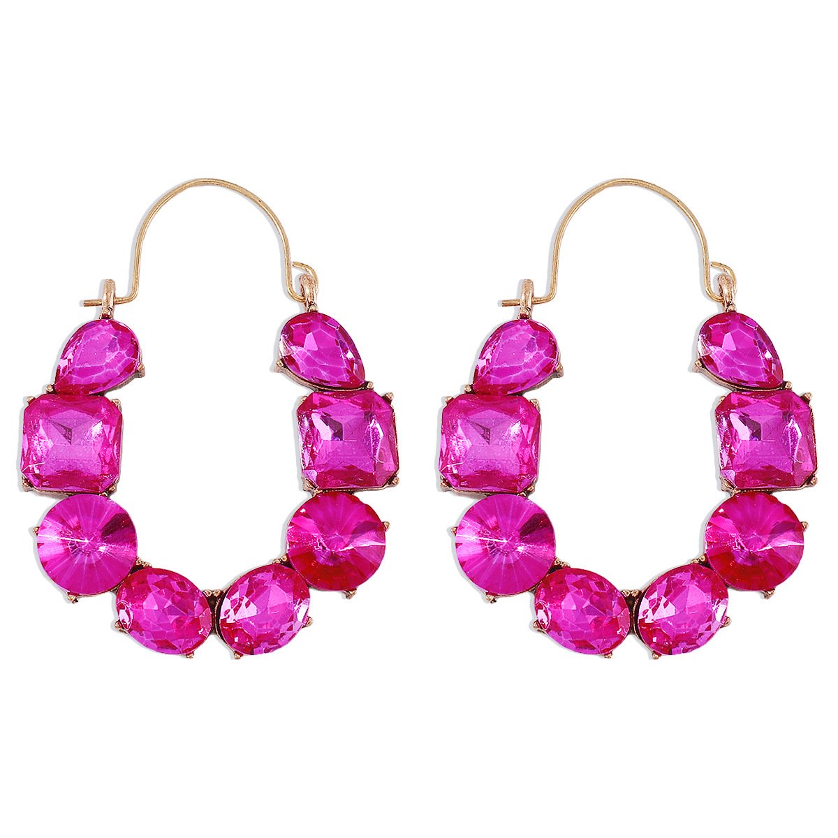 E1719 retro old geometric exaggerated earrings women colored diamond personality irregular rhinestone light luxury earrings