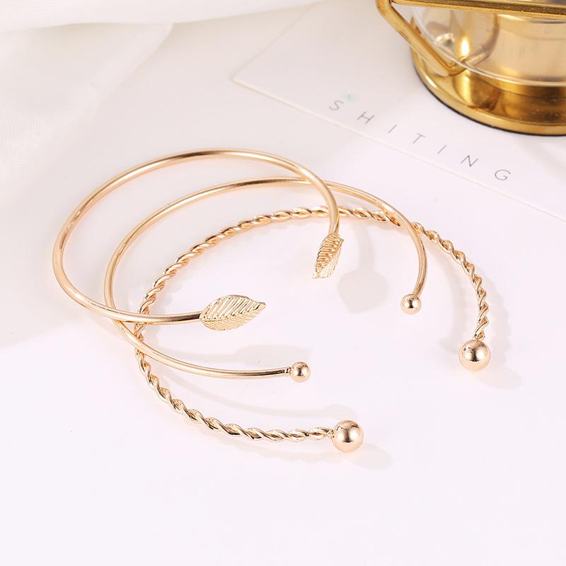 Simple personality bracelet fashion twist leaves three-piece geometric open bracelet