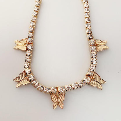 Tide brand hip-hop large shiny zircon butterfly pendant necklace female INS same style insect necklace jewelry