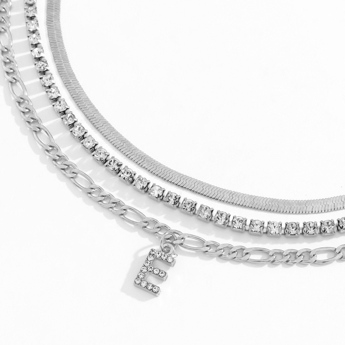 Jewelry Hip Hop Diamond Letter E Pendant Necklace Female Retro Metal Snake Bone Chain Necklace