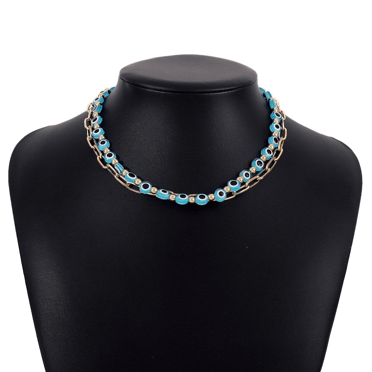 N179 Bohemian Double Layer Necklace Devil's Eye Beaded Creative Necklace Punk Trendy Women's Necklace