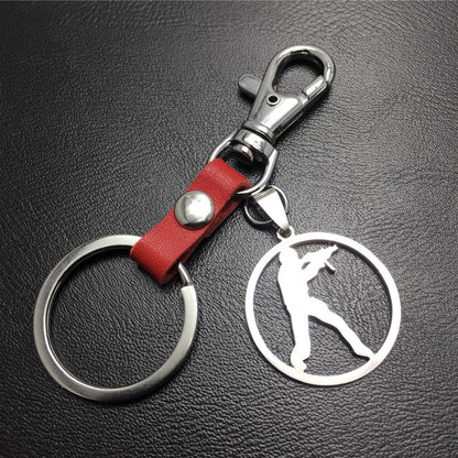 Anime game CSGO anti-terrorist stainless steel pendant leather key chain pendant multi-color optional
