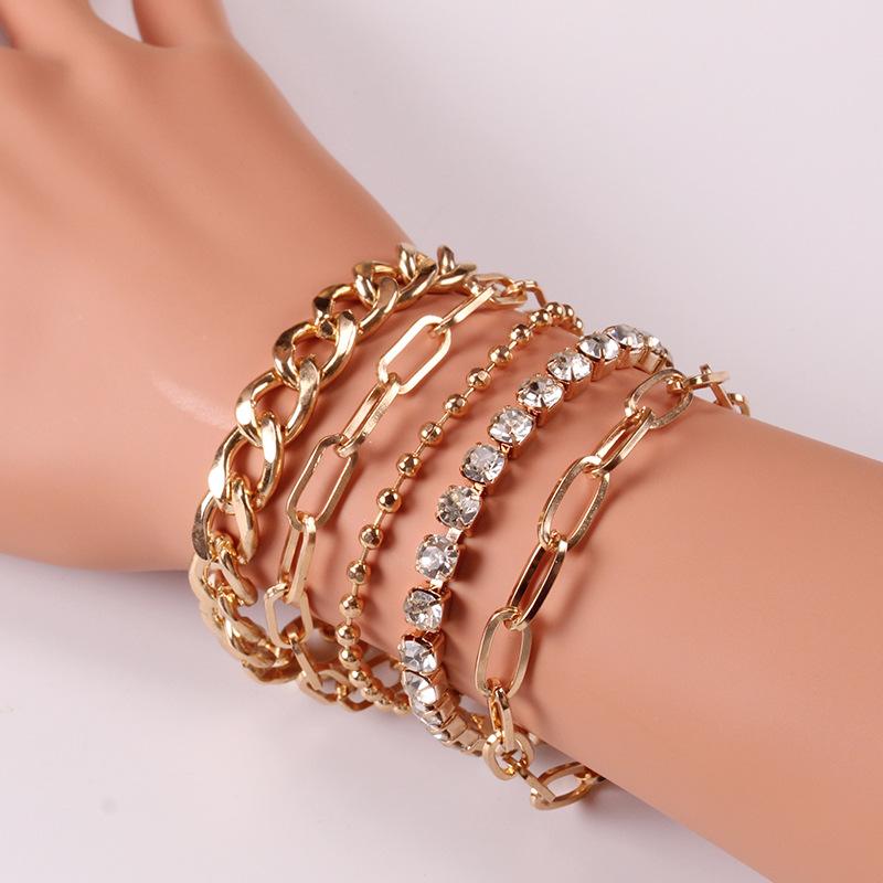 Fashion multi-layer combination bracelet set creative OT buckle diamond chain five-piece set hand jewelry