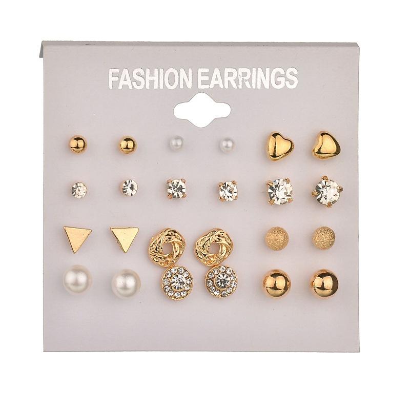 Fashion Jewelry Set Earrings 12 Pairs Square Imitation Zircon Stud Earrings Peach Heart Diamond Earrings