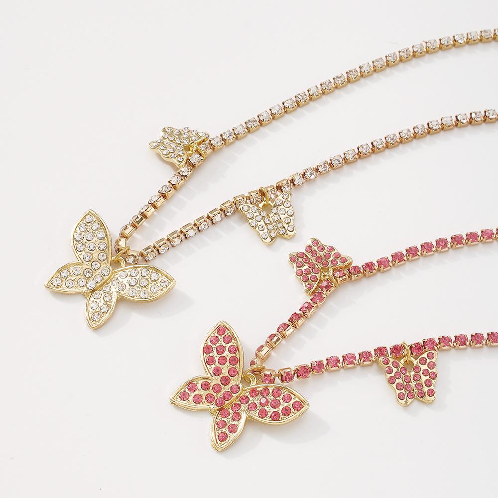 N9244 Personality Hip Hop Diamond Butterfly Necklace Fashion Retro Art Necklace Creative Geometric Necklace Female