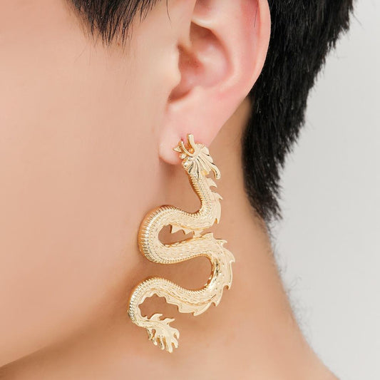Kendou with the same dark Chinese dragon carving shape earrings earrings hip-hop ins dragon ear jewelry