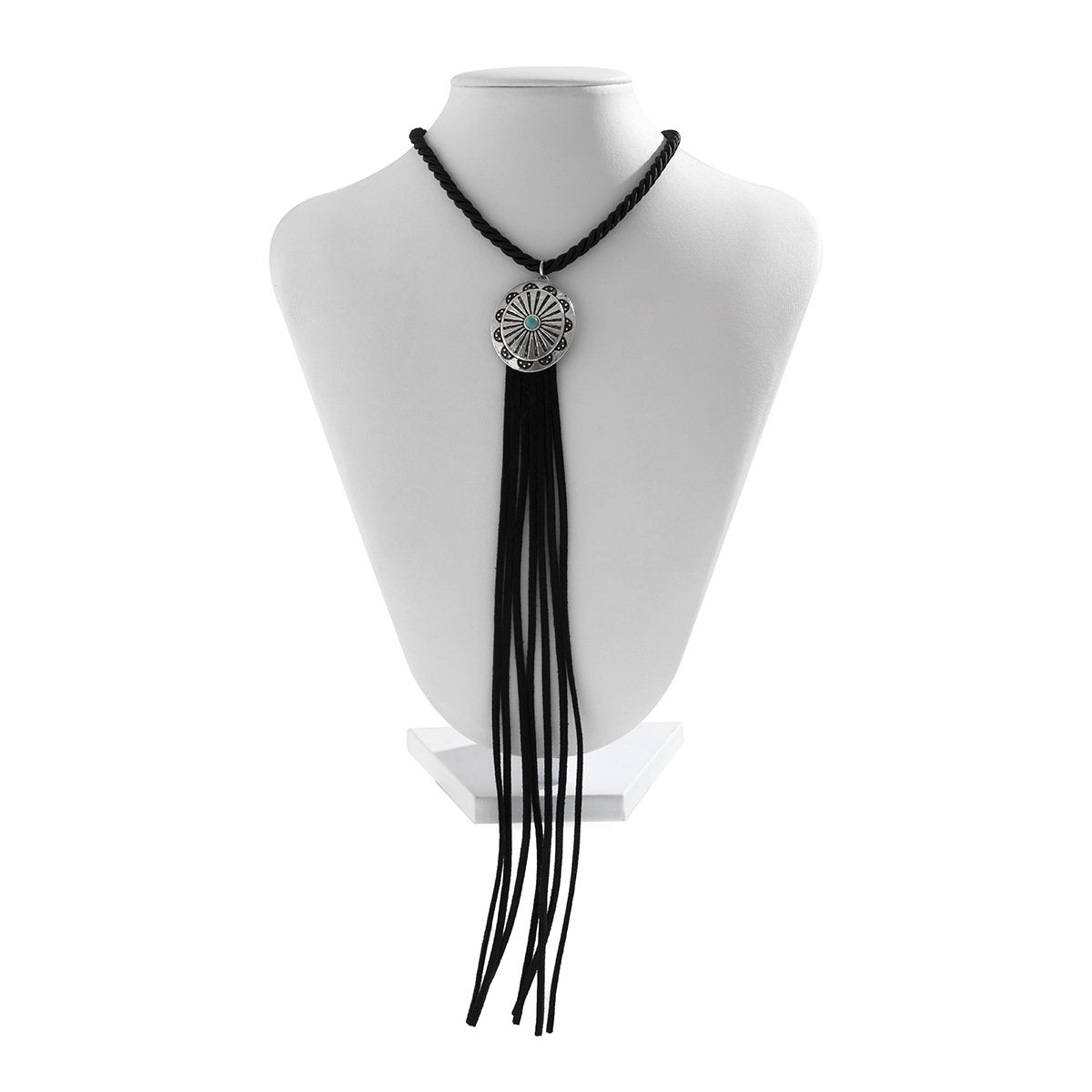 Decorated with retro long flower plate tassel necklace creative woven velvet twist chain choker necklace