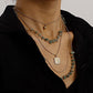 Jewelry retro stacked multi-layer small hole chain turquoise square piece mini love pendant necklace female