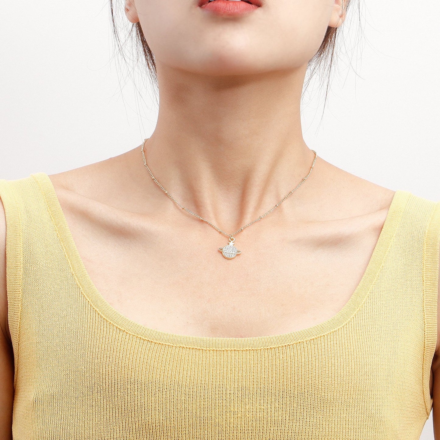 Jewelry Simple Diamond Cosmic Planet Pendant Necklace Female Light Luxury Niche Hundred Towers Necklace