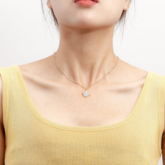 Jewelry Simple Diamond Cosmic Planet Pendant Necklace Female Light Luxury Niche Hundred Towers Necklace