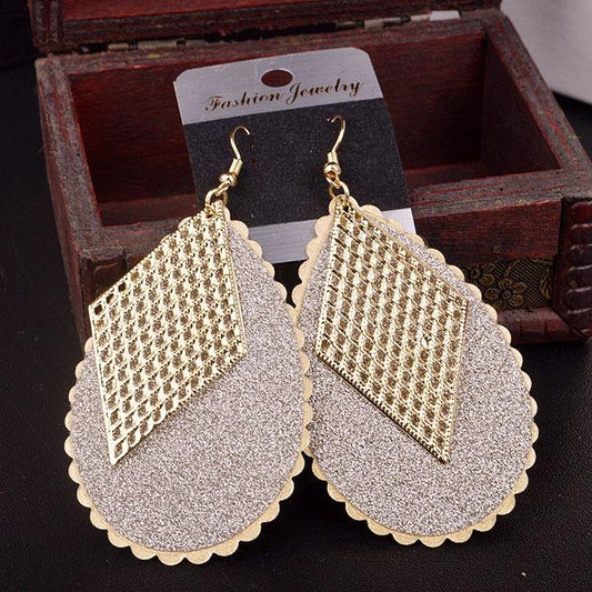 Hollow rhombus water drop frosted earrings star same style exaggerated ladies earrings earrings