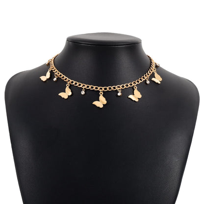 1793 Simple Metal Single Layer Butterfly Rhinestone Necklace Elegant Small Fresh Sweet Fashion Short Clavicle Necklace
