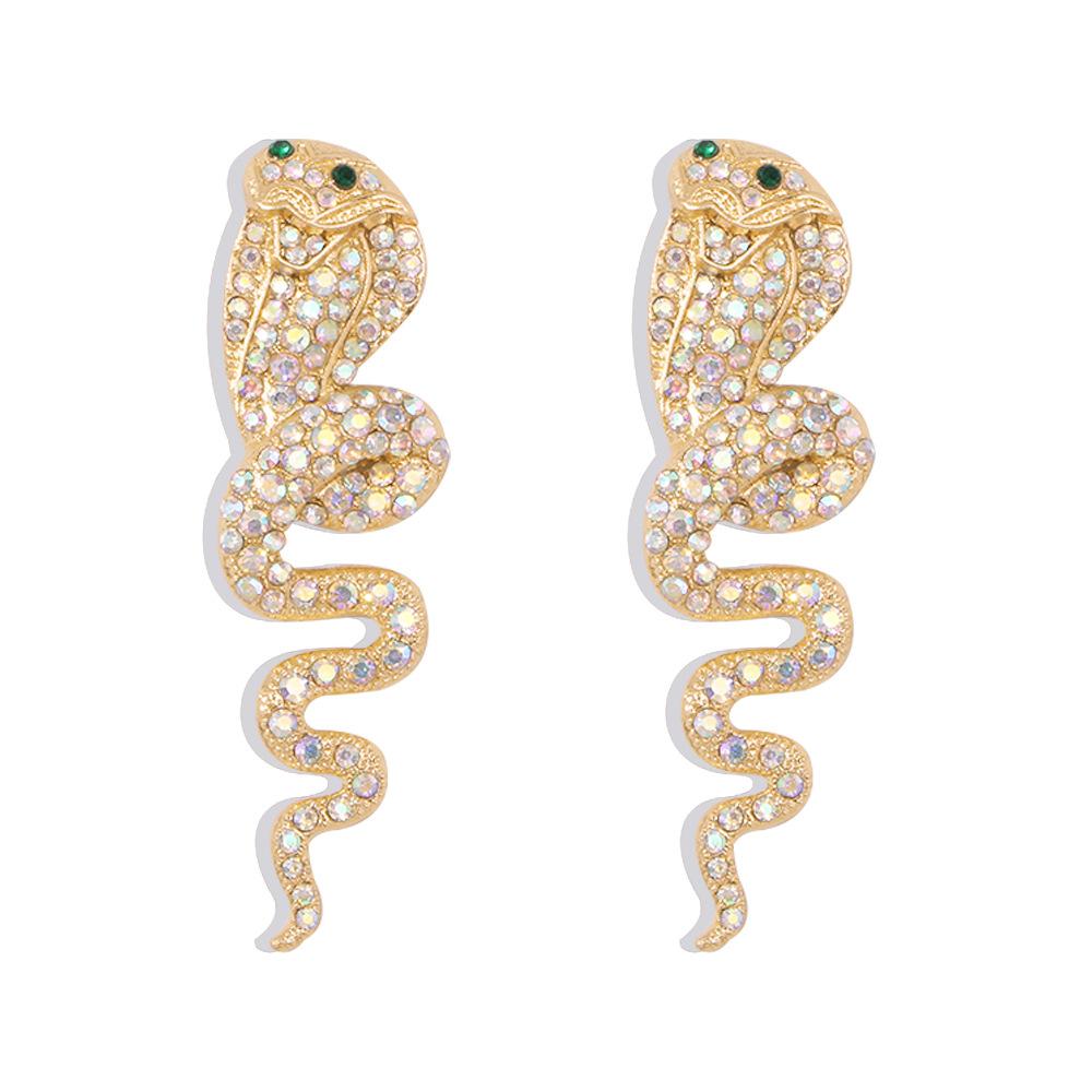 E9797 Exaggerated Snake Earrings Women's Retro AB Diamond Animal Earrings Personality Creative Night Street Shooting Earrings