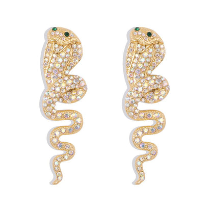 E9797 Exaggerated Snake Earrings Women's Retro AB Diamond Animal Earrings Personality Creative Night Street Shooting Earrings