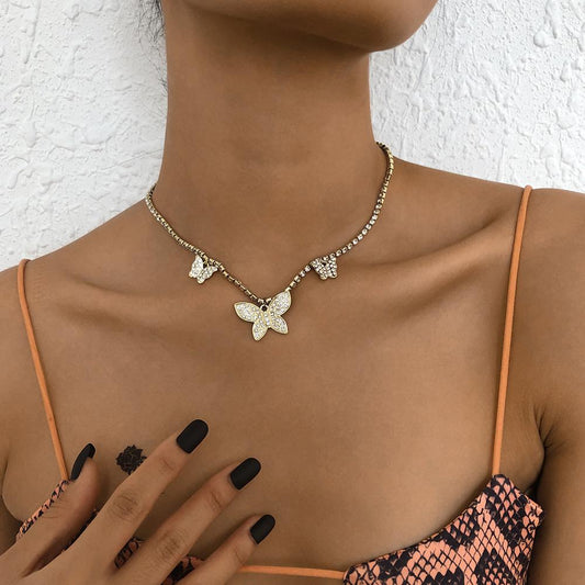 N9244 Personality Hip Hop Diamond Butterfly Necklace Fashion Retro Art Necklace Creative Geometric Necklace Female